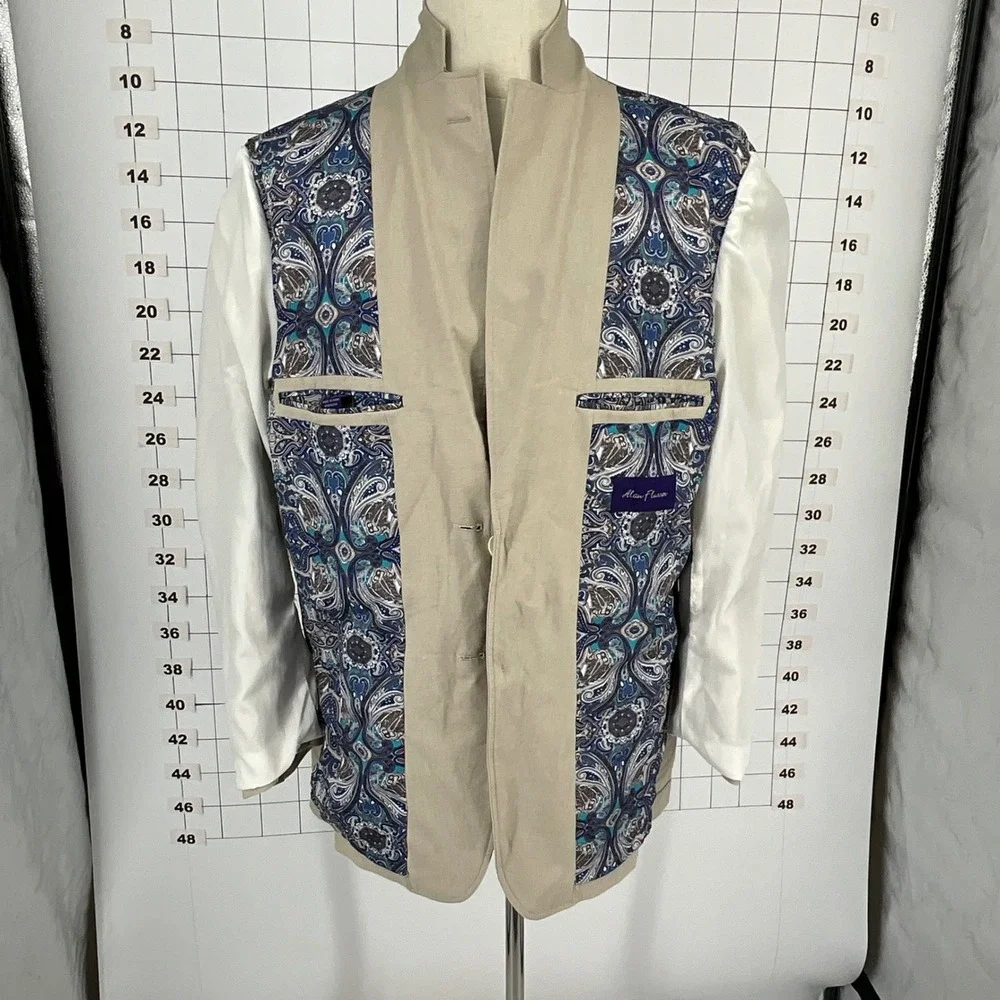 Alan Flusser Mens Tan Linen Blend‎ 2 Button Sport Coat Blazer Paisley Lining M